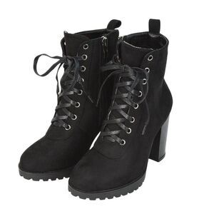 XY London Womens/Ladies Ariel Zip High Block Heel Biker Boots / Jet Black